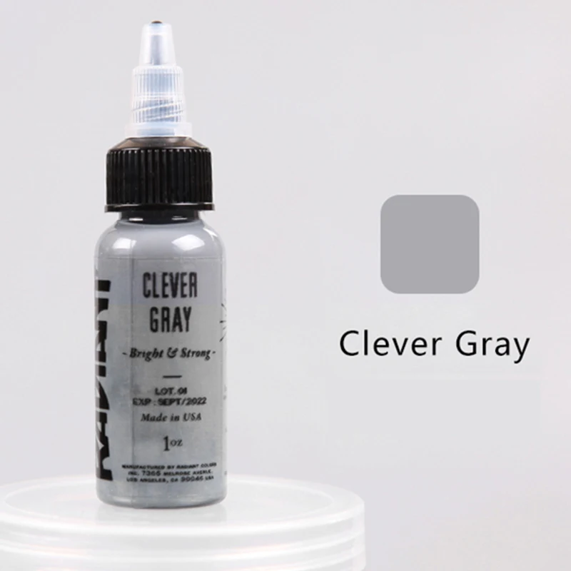 Clever Gray Сияющие профессиональные чернила для татуировки 1 шт 1 унция/30 мл бутылка нежная текстура долговечные чернила для татуировки Быстрый пигмент-C0 - Цвет: Clever Gray
