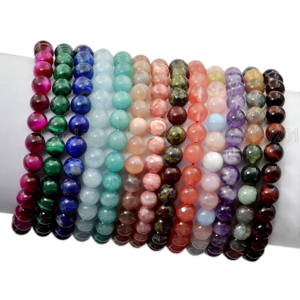 Растягивающийся браслет для мужчин и женщин круглые бусины из натурального