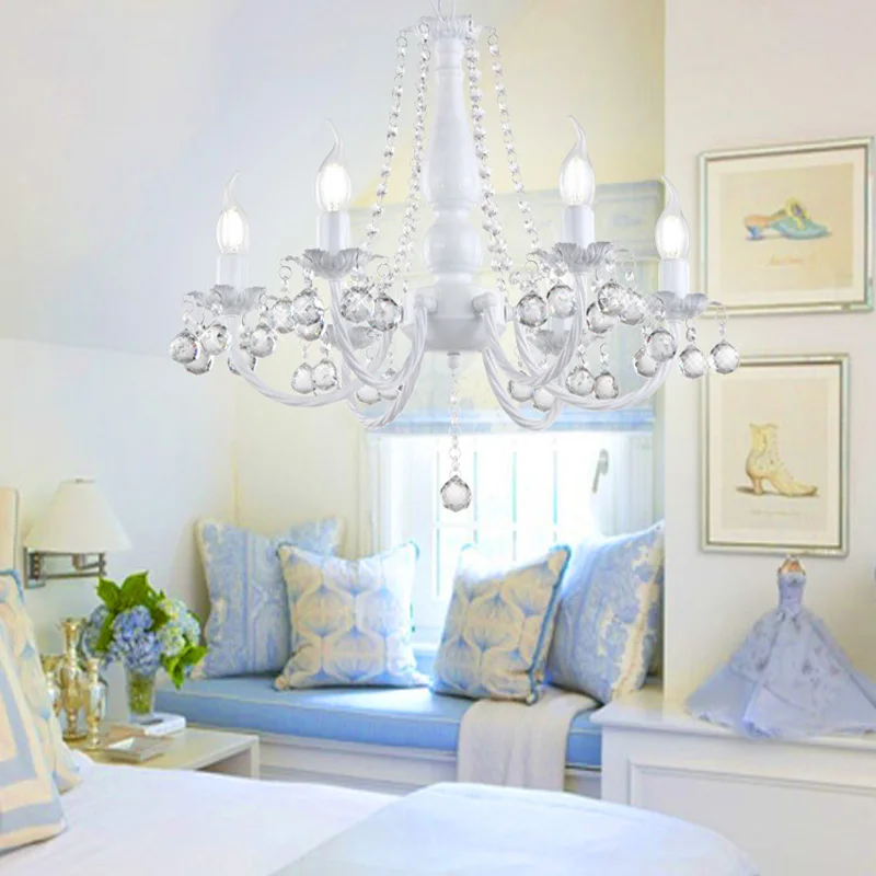 Современная розовая лампа Висячие хрустальные люстры для спальни девочек