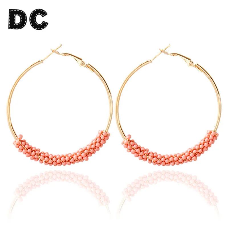 DC 1 пара модные простые маленькие красные зеленые бусины большие круглые серьги