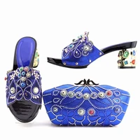 wonderful royal blue women pumps with big colorful crystal and rhinestone for dress african shoes match handbag set v8817 2
