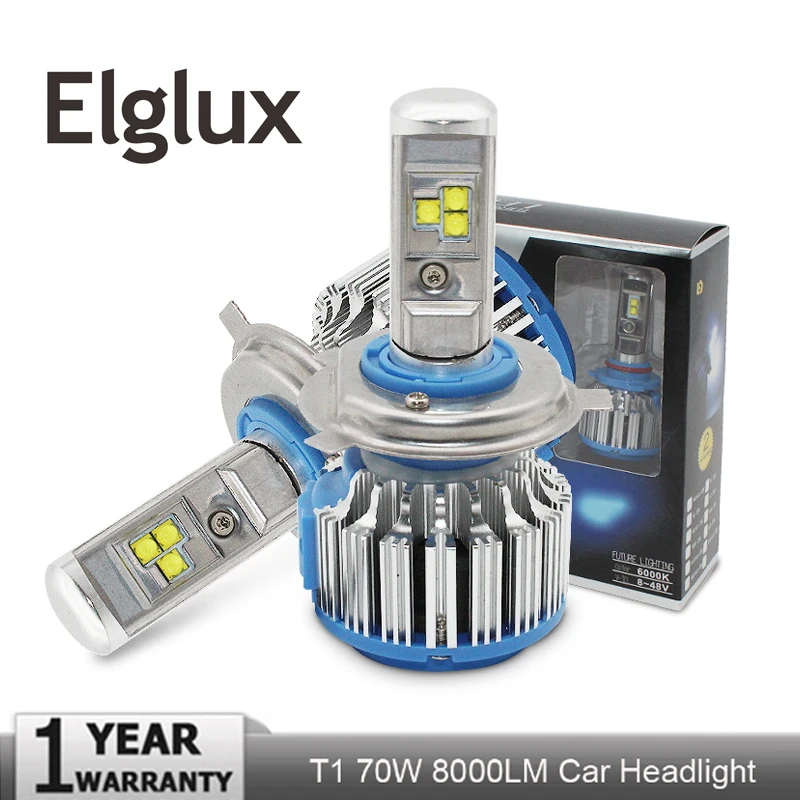 Elglux T1 автомобилей головной светильник s H7 светодиодный H1 H3 H4 H8/H11 9005 9006 880/881/H27 70 Вт