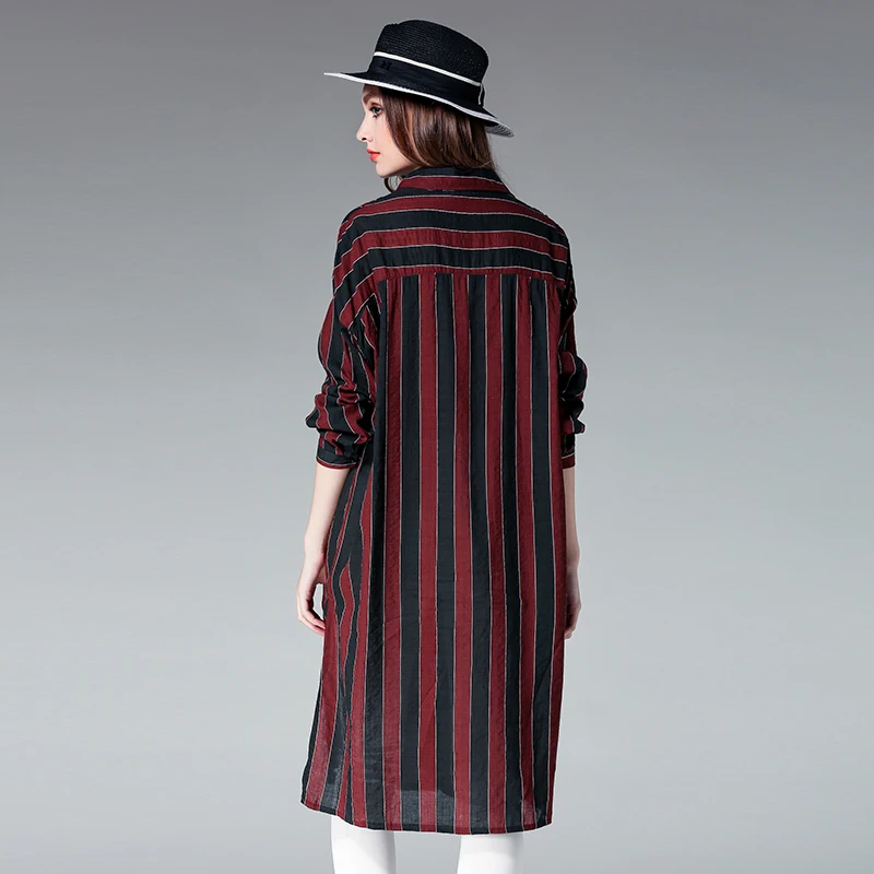 2017 модные дизайнерские женские в полоску длинная блуза Большие размеры 4XL
