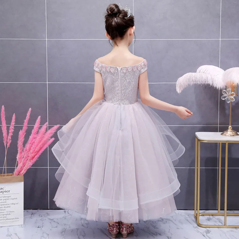 

2019Summer Gorgeous Children Girls Shoulderless Evening Birthday Holiday Party Puffy Prom Froak Dress Kids Host Pageant Dress