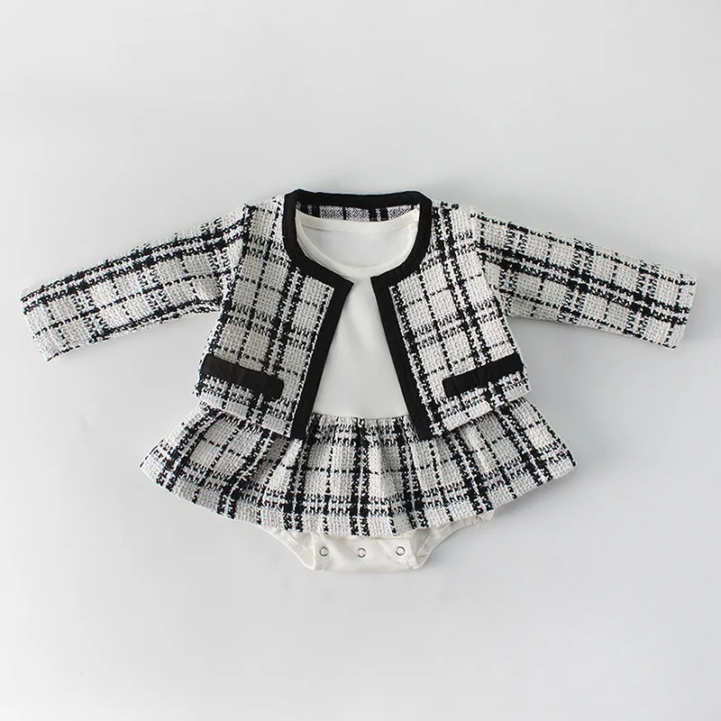 Plaid Sets Одежда для новорожденных девочек; Осень-весна г.; детские комбинезоны для девочек; комплект одежды принцессы в клетку для малышей; комбинезон+ куртка; 2 шт./лот - Цвет: Plaid Sets