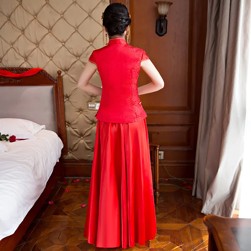 Красное традиционное шоу невесты вышивка cheongsam женатые костюмы китайский стиль