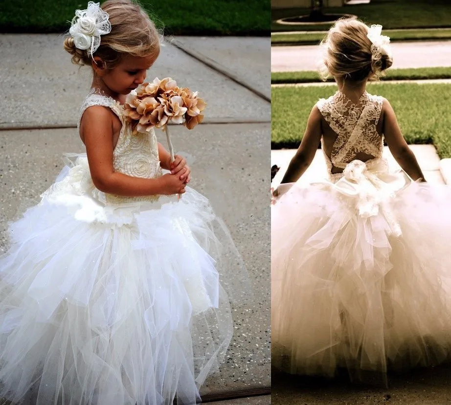 Новый слоновая кость Платье в цветочек для девочек свадьбы 2018 маленьких на день