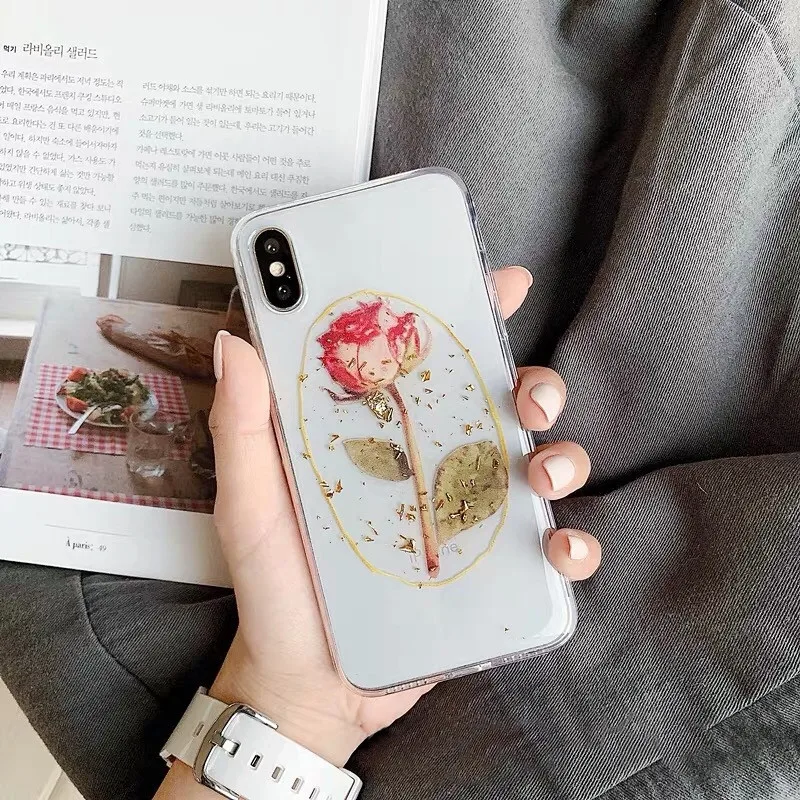 3D сушеные розы силиконовый чехол для телефона iphone 7 8 плюс 6 6s X XS Max XR ясно золотой