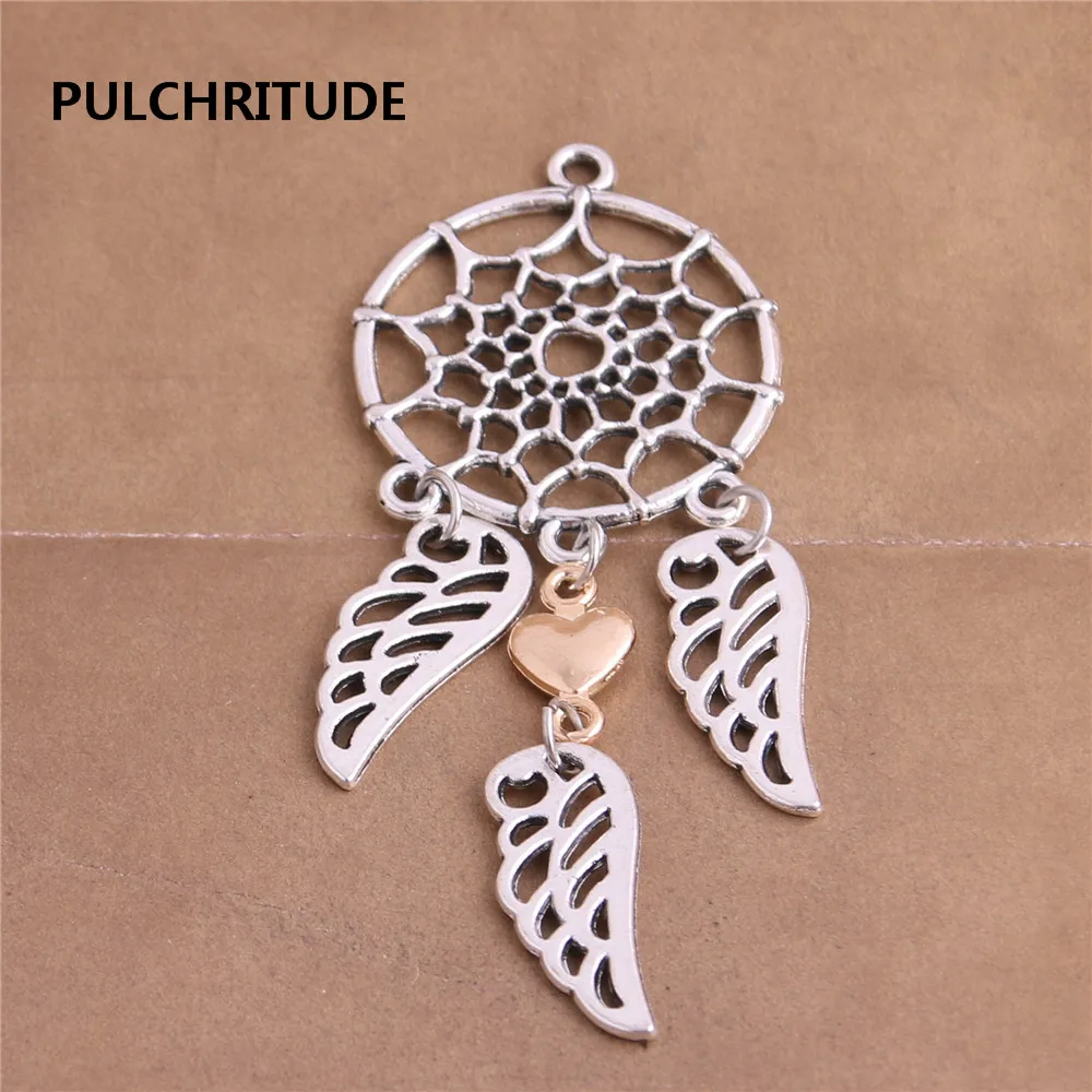 PULCHRITUDE 5 шт./лот металлическая античная бронза Серебряное перо Синий Ловец снов