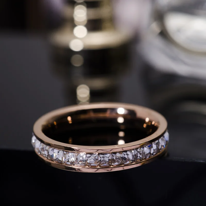 Кольца YUN RUO из розового золота роскошные кольца с кристаллами циркония для