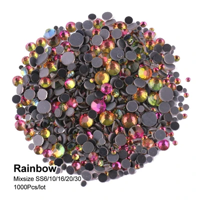 Rainbow 17 цветов для вас смешанный размер исправление горный хрусталь фуксия стеклянные камни SS6-SS30 - Цвет: Rainbow