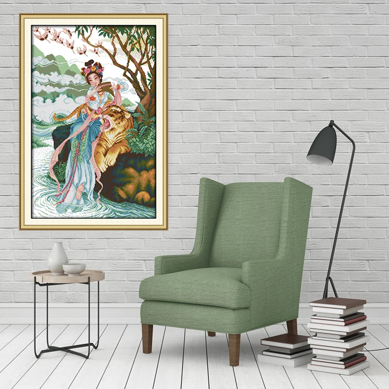 Joy Sunday фея и тигр картина DMC Счетный крест 11CT 14CT DIY наборы для вышивки крестом для вышивки домашнего декора