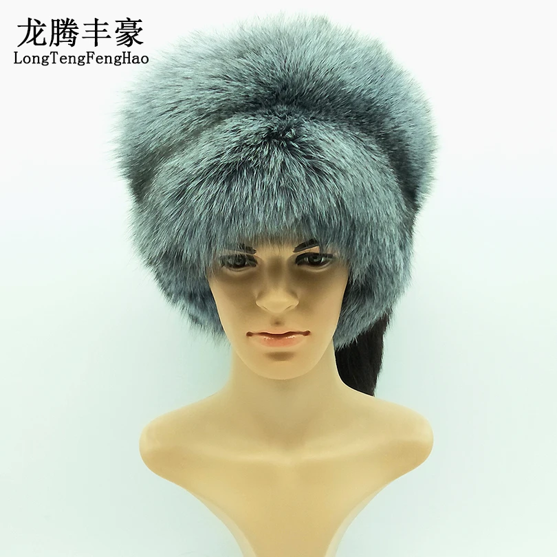 Warm Men Real Fox Fur Bomber Hat 100% Natural Genuine Fur Ear Hats Real Fur Beanies With Fox Tail Male One Size Winter Caps