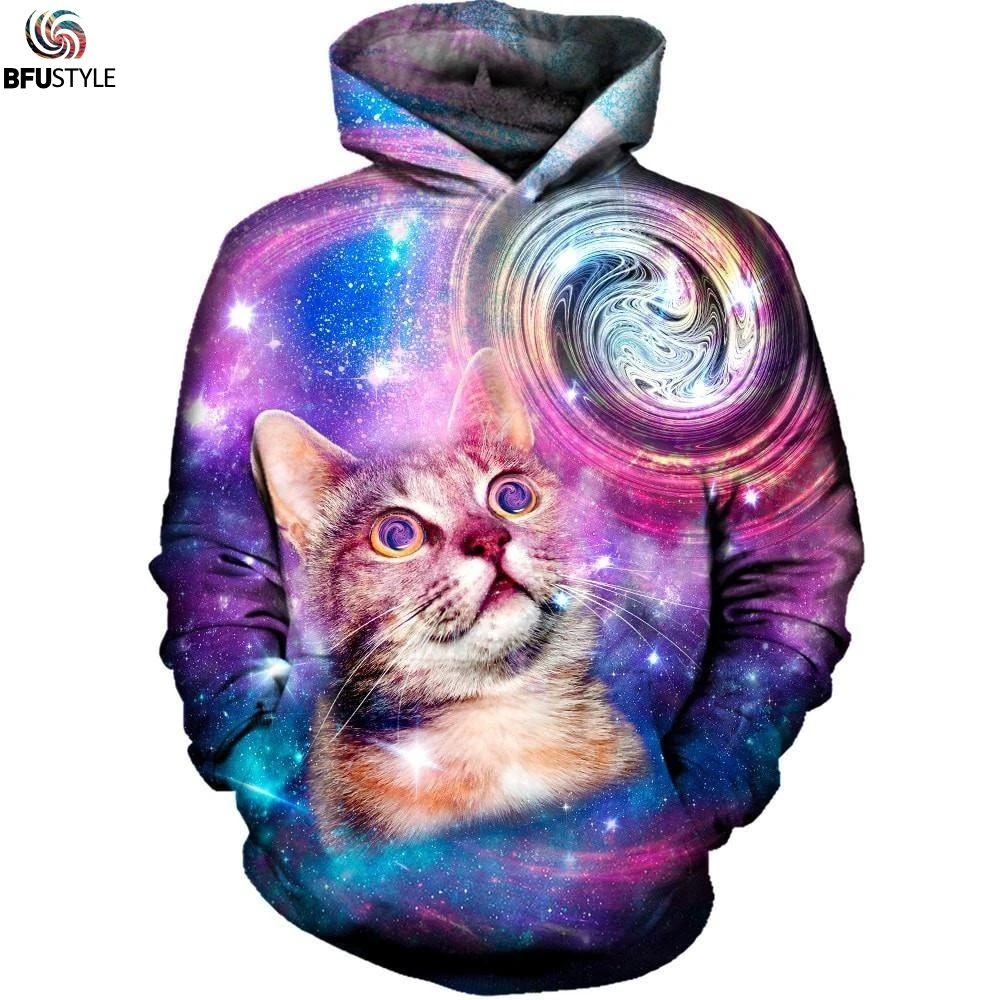 Мужская толстовка с капюшоном Space Galaxy Cat Повседневная Уличная Толстовка в стиле