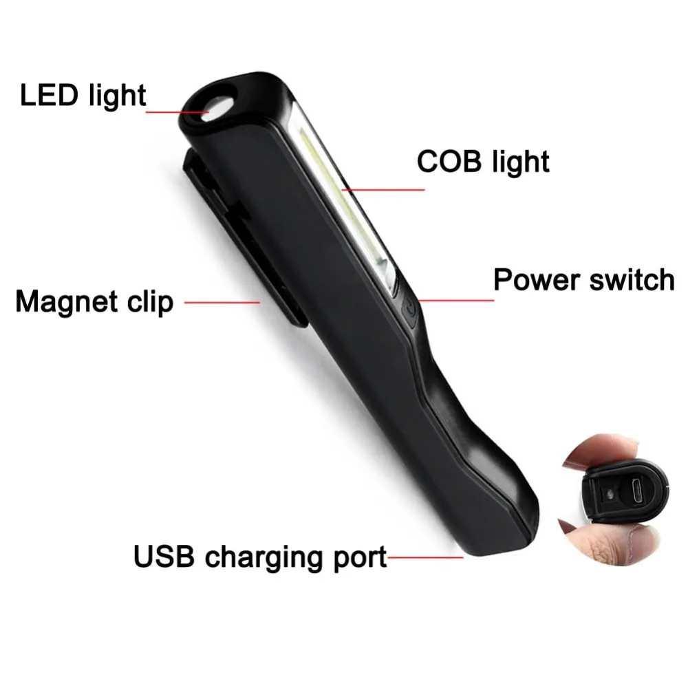 Светодиодный светильник-вспышка с зарядкой от usb, перезаряжаемый Магнитный фонарь с зажимом для ручки, рабочий светильник для кемпинга, тактический ночной Светильник