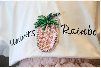 2017 новая летняя детская одежда для девочек Одежда bling bing ананас v-образным вырезом