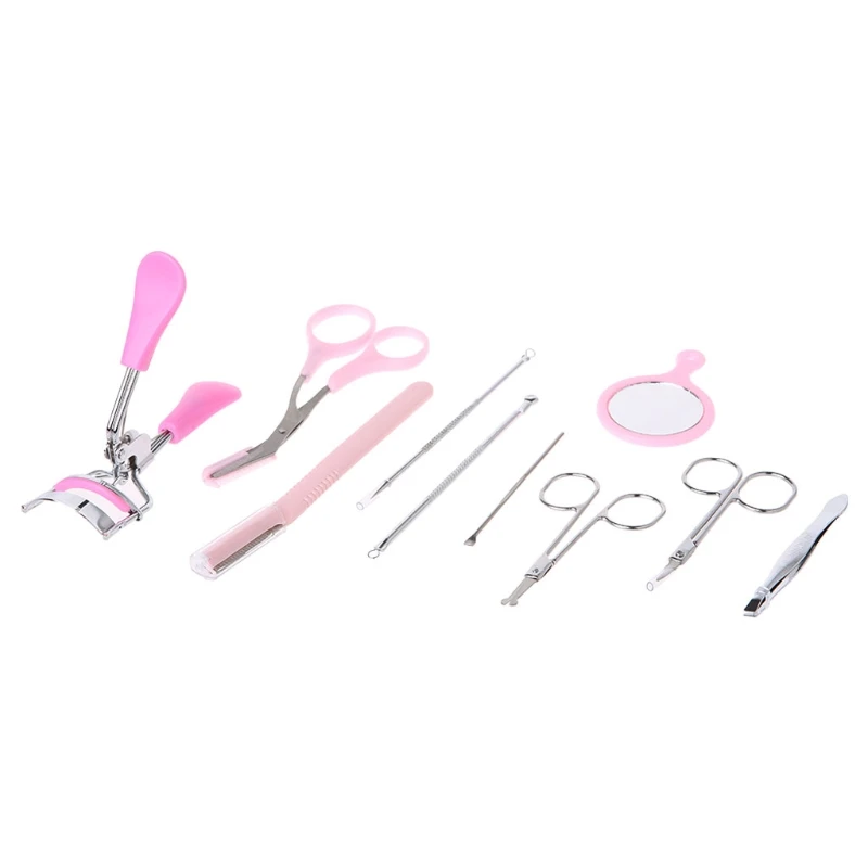 10pcs/set Eyebrow Tools Kit Tweezers Scissors Razor Eyelash Curler Makeup Tool | Красота и здоровье