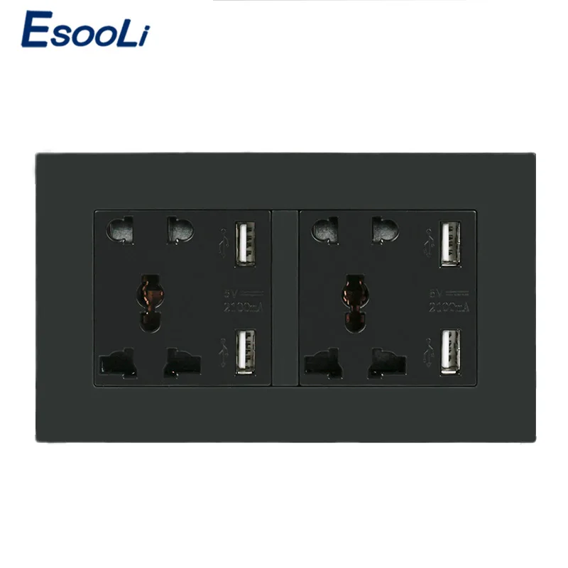 Настенная розетка Esooli двойная Универсальная Розетка с 5 отверстиями 4 USB