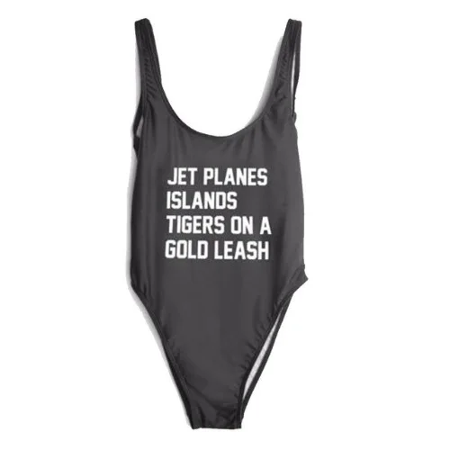 

JET PLANES ISLANDS TIGERS ON A GOLD LEASH One Piece suit high cut beachwear backless swimwear Bikini Monokini rompers jumpsuit