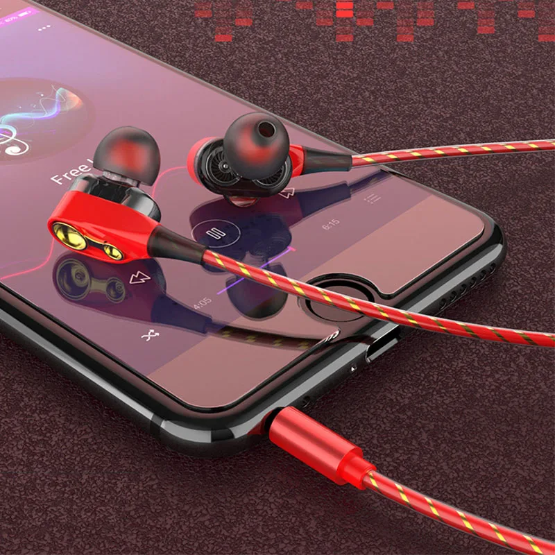 3 5 мм Супер Бас Звук Наушники двойной блок стерео проводные наушники с микрофоном