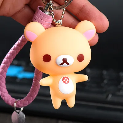 Мультфильм Rilakkuma Медведь коричневый кролик животных мех помпоны брелок для женщин кожа брелок металлические брелки для ключей ключи от машины сумка Подвеска Шарм D92 - Цвет: 8