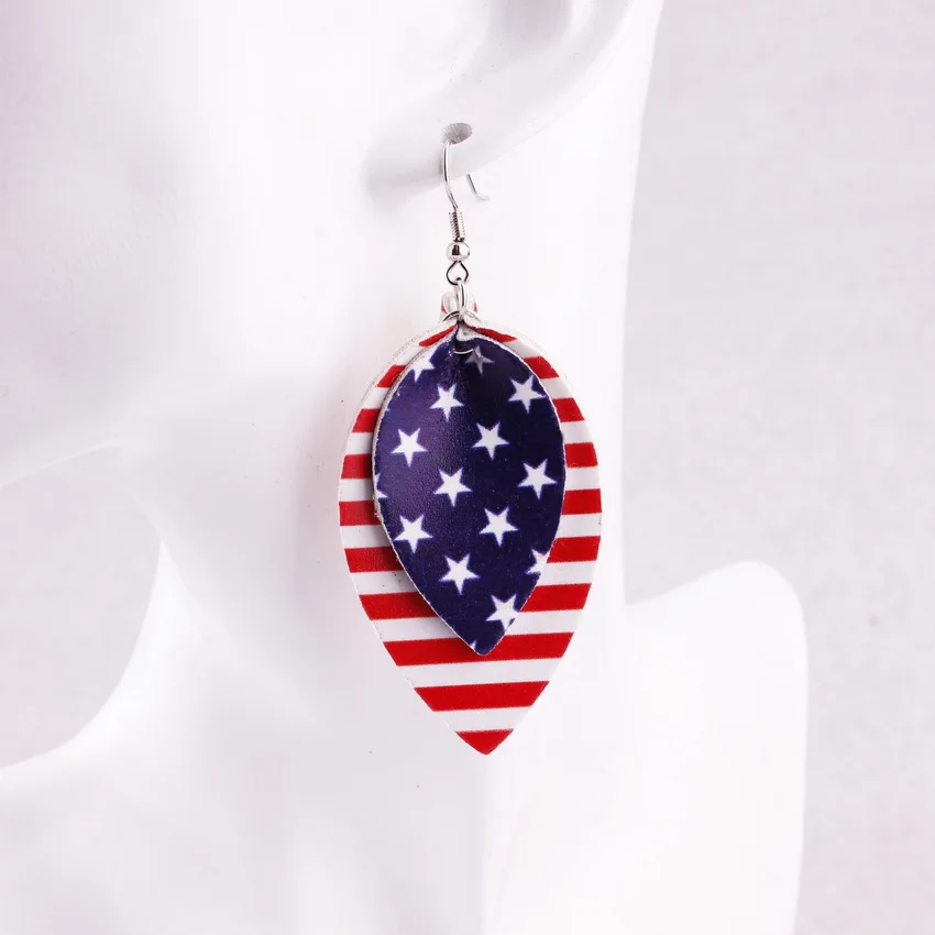 2019 New Arrival American Flag Faux Leather Teardrop Earrings For Women Trendy Jewelry Leaf Dangle Independence Day | Украшения и