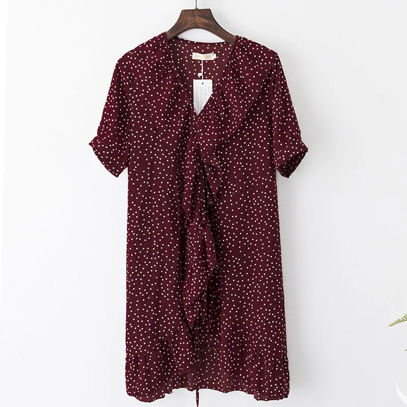 

2018 Plus Size Dress 3XL 4XL 5XL V Neck Summer Autumn Dot Bohemian Knee Length Women Fashion Plus Size Clothing Dress 15792