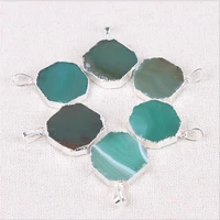 1pc natural stone charms agates pendants green slice natural agat crystal stone quartz pendant diy fit necklaces