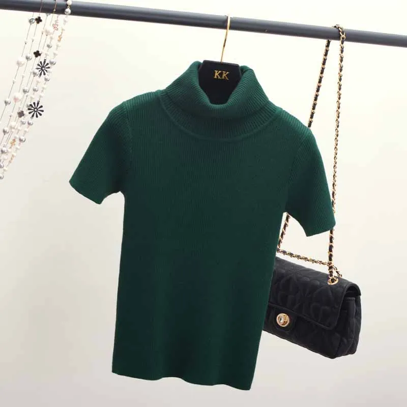 2019 Spring Women's Short-Sleeved Sweaters Women Slim Knitted Tops Turtleneck Solid Color Pullovers Tees 7 Colors | Женская одежда