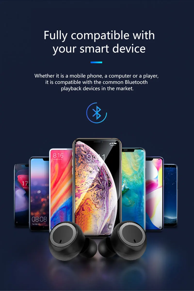 TWS беспроводные Bluetooth наушники водонепроницаемые спортивные наушники 5,0 с зарядным устройством сенсорные наушники со встроенным микрофоном наушники