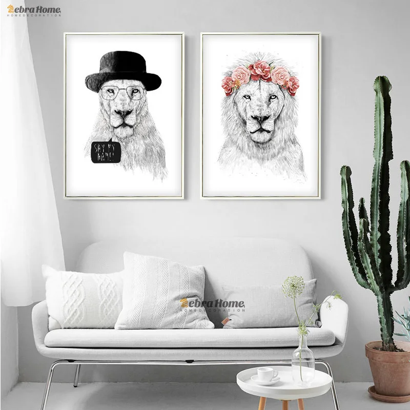 Рисунок львом художественные принты плакат хипстерская Настенная картина эскиз