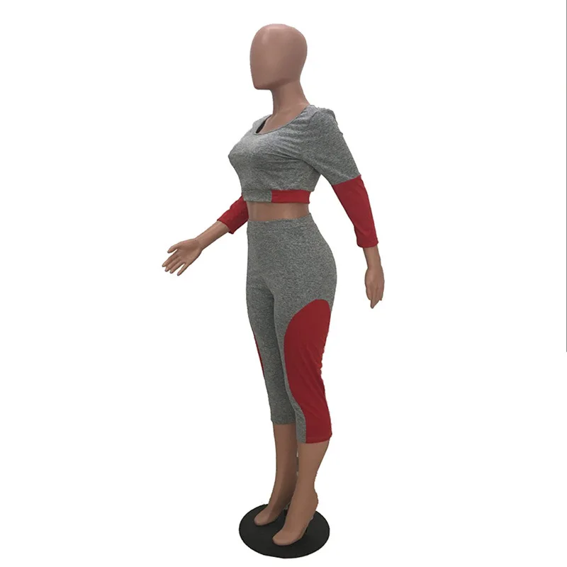 

Patchwork Women Fashion Hit Color Women Suits Top With Pants Women Set