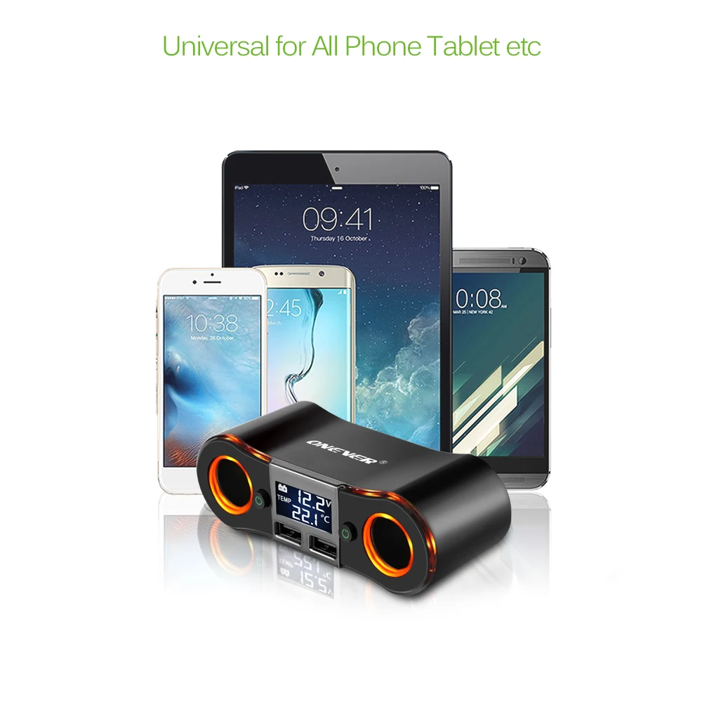 Onever 2 в 1 3.5A двойная USB розетка для автомобильного прикуривателя адаптер 2 прикуривателя автомобиля USB напряжение светодиодный дисплей для телефона DVR