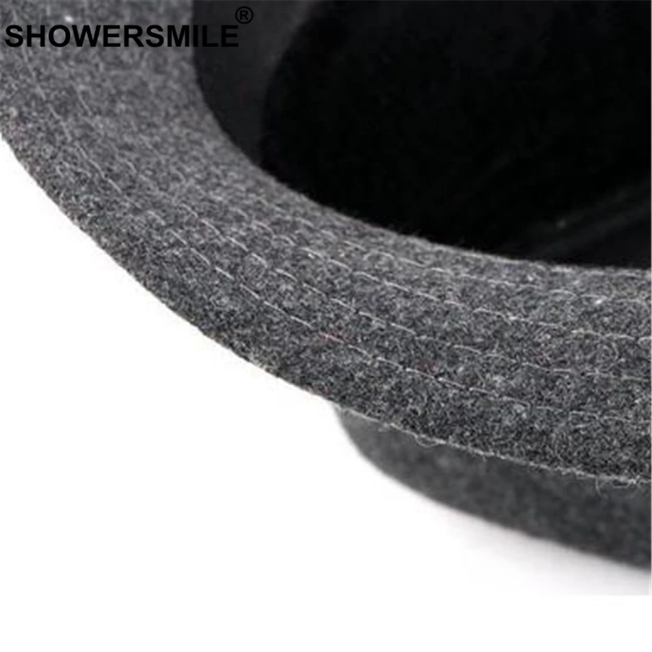 SHOWERSMILE бордовая фетровая шляпа, Мужская винтажная шерстяная джазовая шляпа, Женская Повседневная Классическая Осенняя Кепка и шляпа в британском стиле, нежная Мужская Новинка