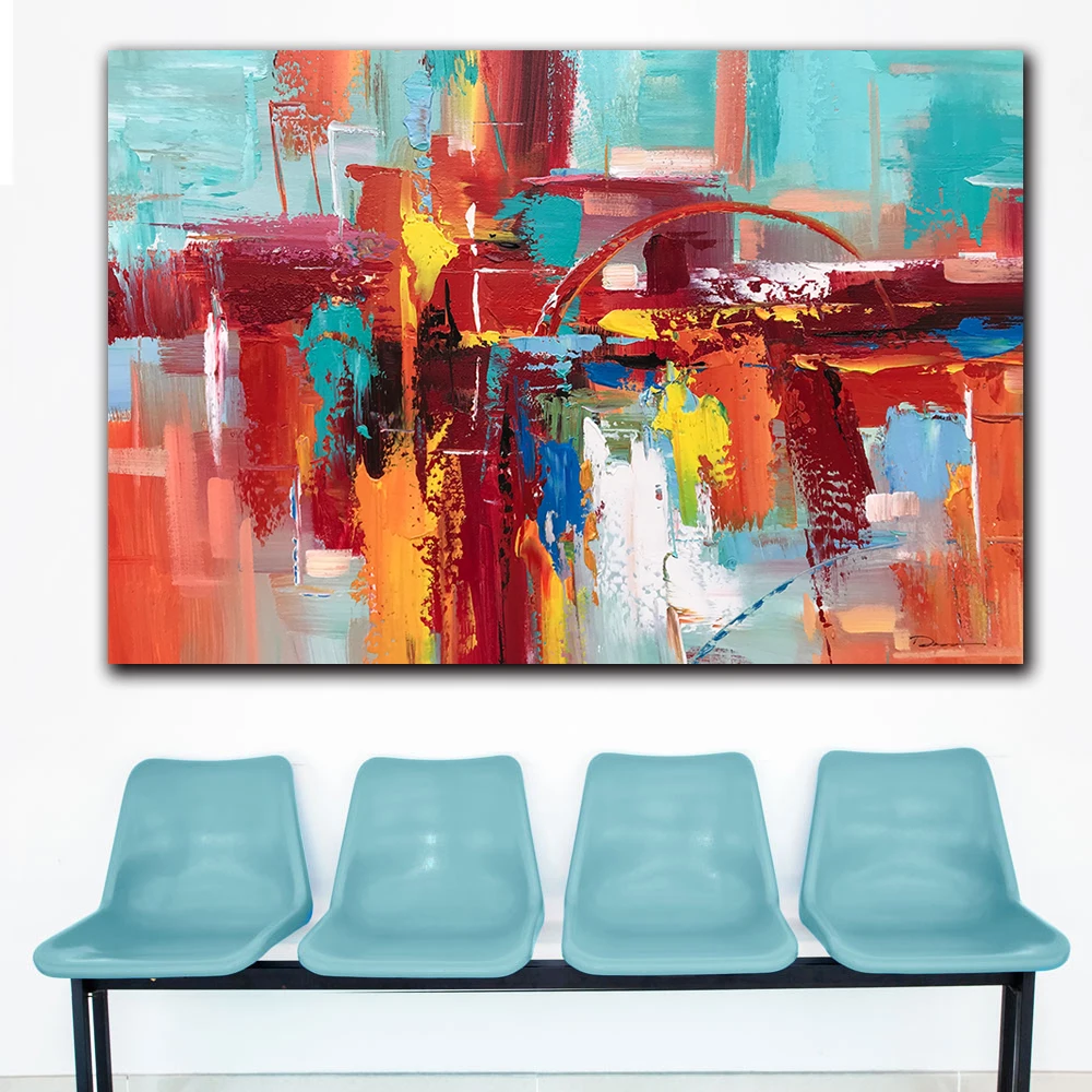 

Fashion Abstract Red Bold Art Coastal Landscape Wall Pictures for Living Room Office Bedroom Modern Canvas Oil Painting