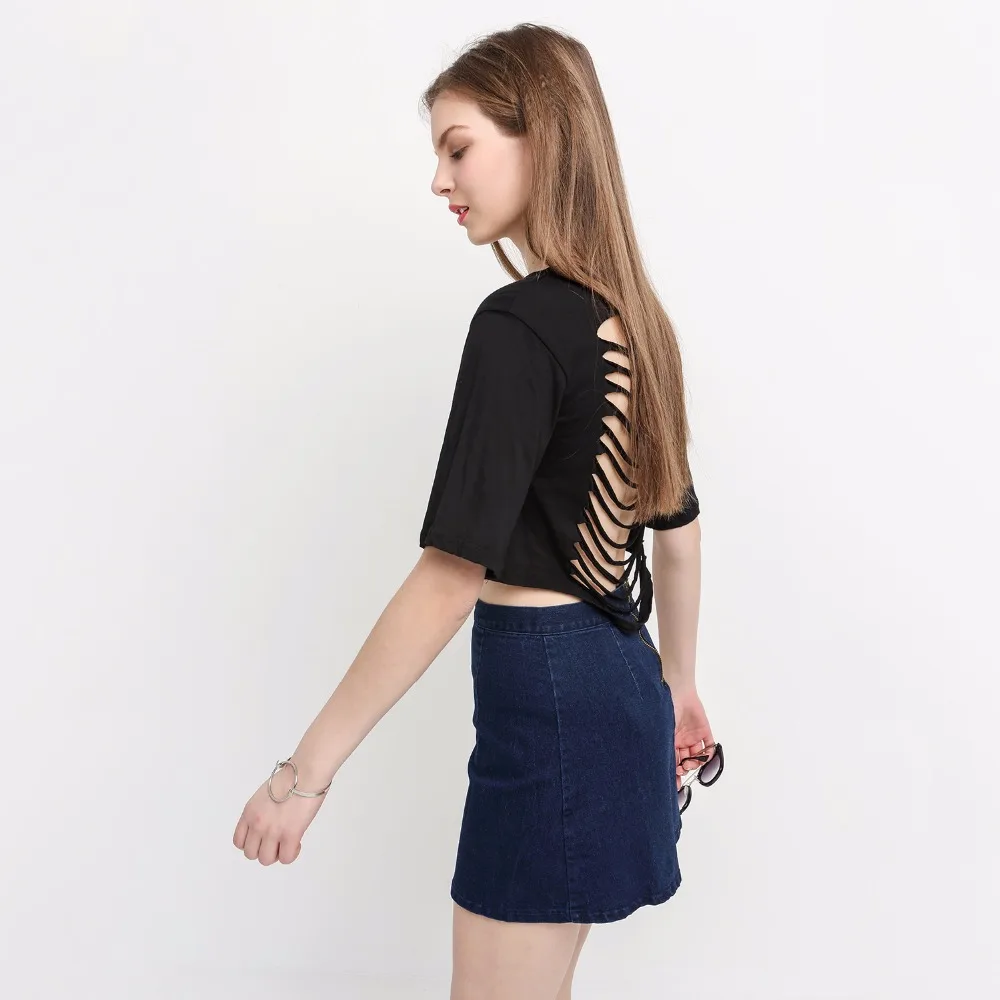 Лето 2017 г. женские пикантные спинки Серебряный с принтом букв топы футболки