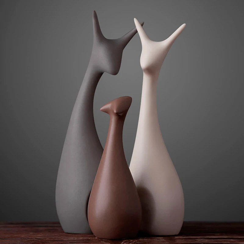 

Decorative Modern Ceramic Ornaments Creative Ceramic Crafts Cat Figurines Family Of 3/4 Decorations Animal Statues Sculpture