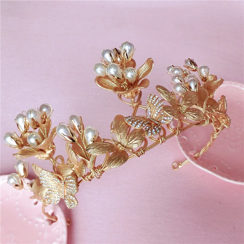 HIMSTORY великолепный ретро барокко золотой лист и бабочка волос корона ювелирные