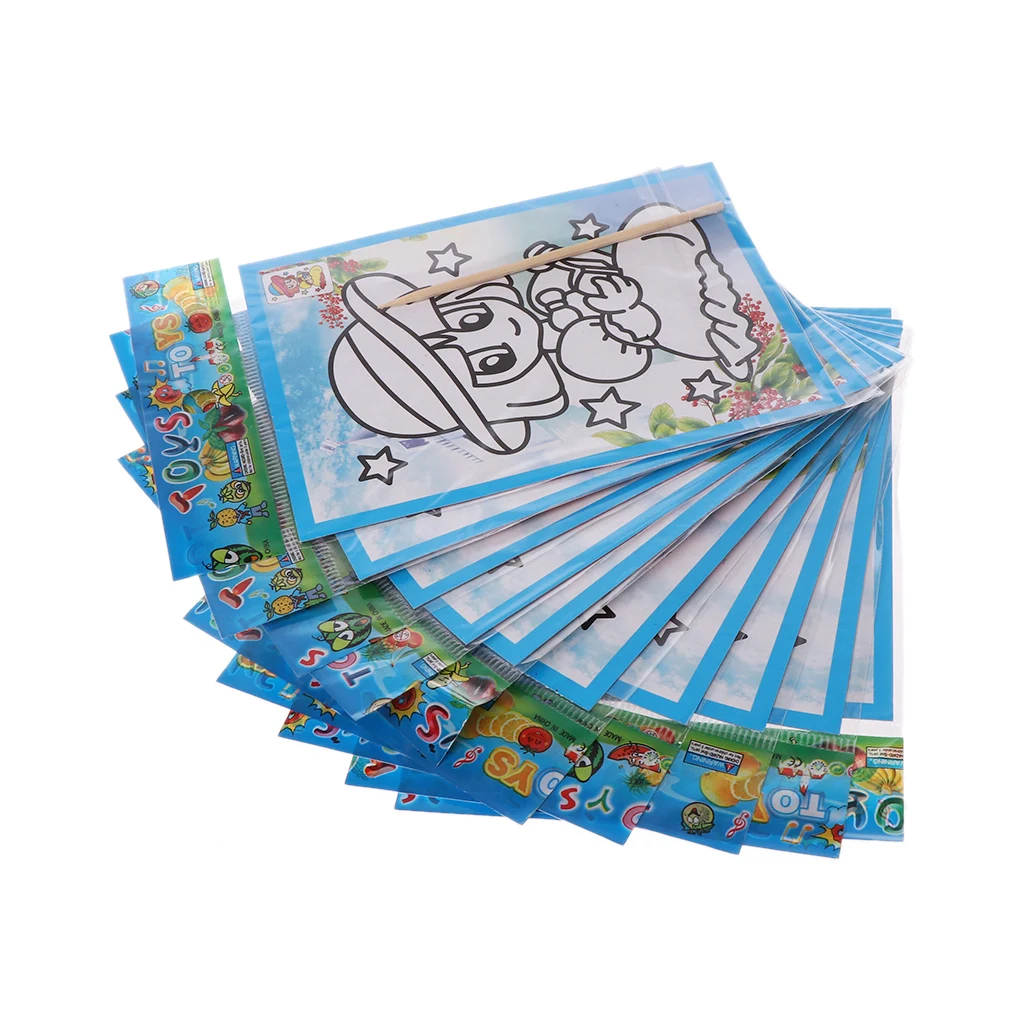 

10PCS Patterned Scratch Art Paper Magic Painting Paper With Drawing Stick Kids Toy Education Drawing Toys