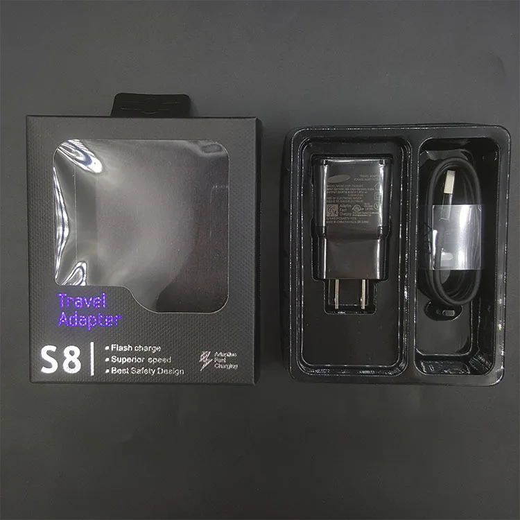 20 PCS Fast Charger Eu Plug Charging travel socket 9V 1.67A+ Type-C USB Cable with package For Samsung Galaxy S10 S8 S9