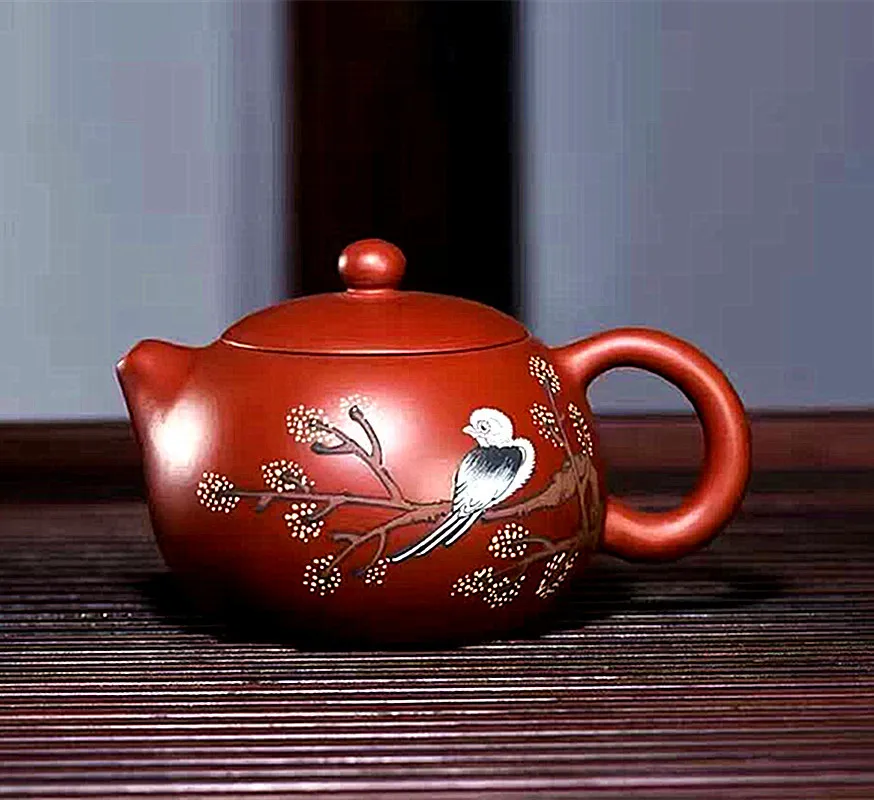 

Yixing famous Zisha teapot pure handmade raw old mud Xi Shi Plum blossom with bird teapot tea set