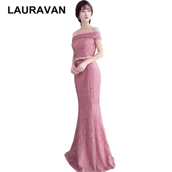 boat neck dark blue blush lace mermaid bridesmaid dress dresses 2020 long vintage formal gown made in china 2018 | Свадьбы и