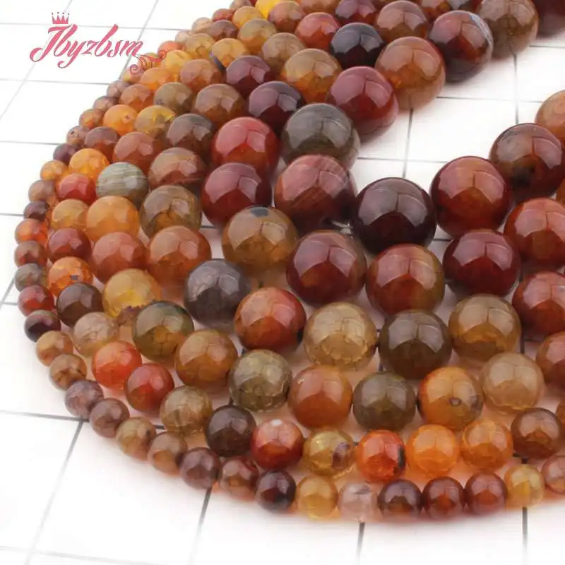 

Natural Agates Beads Smooth Round Cracked Stone Beads For DIY Necklace Bracelet Earring Jewelry Making Loose Spacer Strand 15"