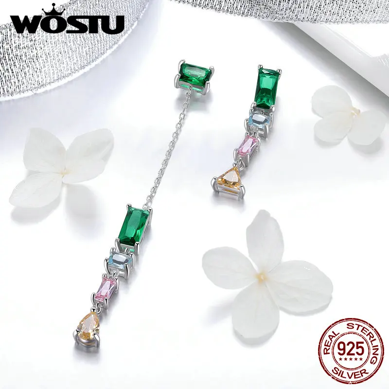 Женские Разноцветные серьги-капли WOSTU Настоящее серебро 925 пробы роскошный