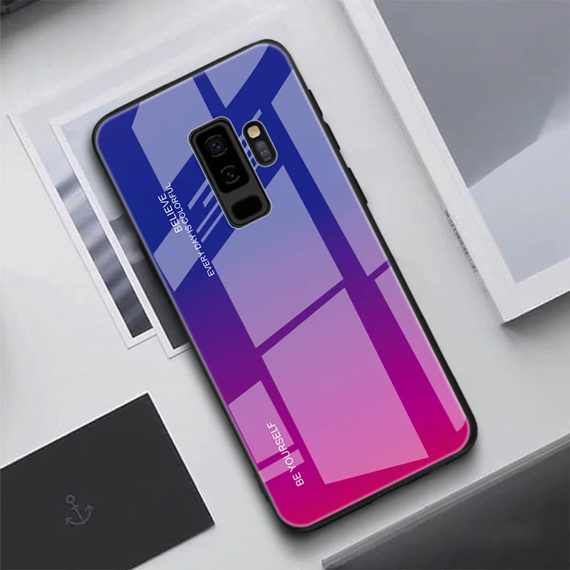 Gradient Phone Case For Samsung Galaxy S8 S9 S10 Plus Smart Accessories S10e Note 9 8 Tempered Glass Hard Bumper Shell | Мобильные