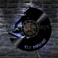 dj personalized custom name vinyl record wall clock modern lamp wall watch led night light rock n roll for dj gift