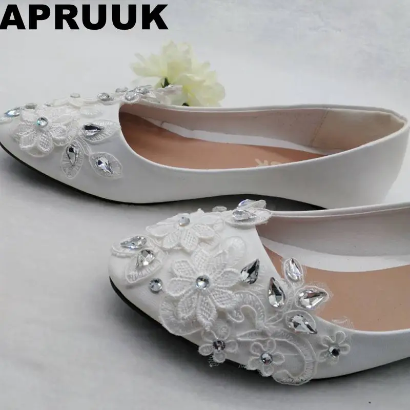 

Cute silver rhinestones lace flats wedding shoes women flat heel plus size comfortable bridal shoes drop shipping