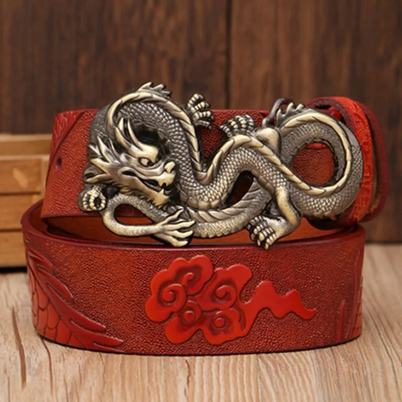 

Ремень мужской из натуральной кожи, модный пояс с пряжкой в виде дракона для джинсов и платьев, удобный кожаный пояс с рисунком дракона