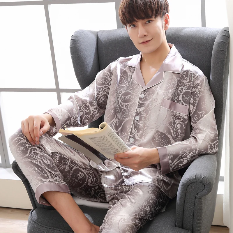 

men silk pajamas pyjama men night suit for men satin pajamas men Sleepwear Leisure homewear suit plus size lounge pyjamas homme