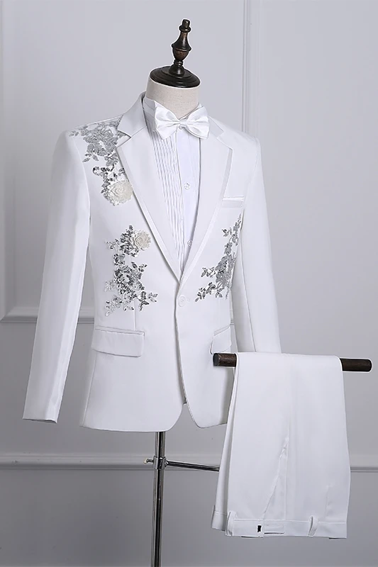 

England Style Formal Men's Suits 4 Colors Rhinestones Blazers Pants Sets Singer Host Concert Stage Outfits Wedding Party Dresses